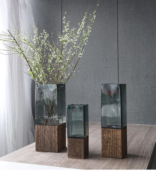 Wood Color Tansparent Glass Vase Combination Flower Arrangement - Pacisia