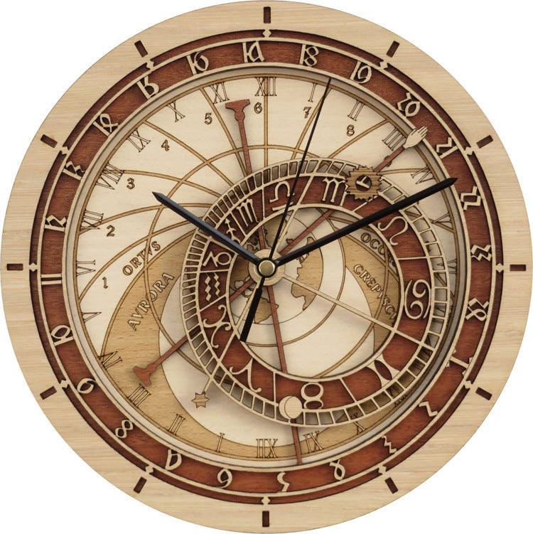 Wooden Astronomical Clock Creative Living Room Wall Clock Quartz Clock - Pacisia