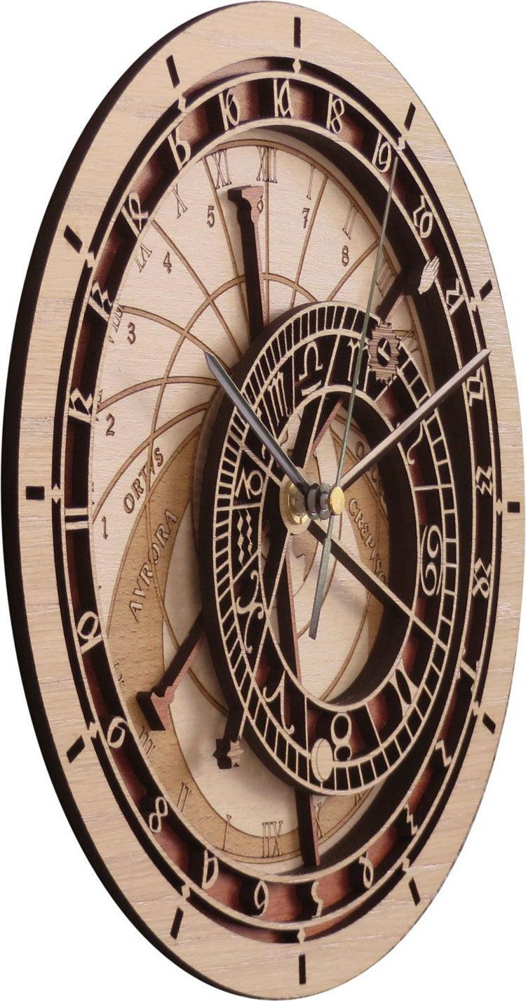 Wooden Astronomical Clock Creative Living Room Wall Clock Quartz Clock - Pacisia