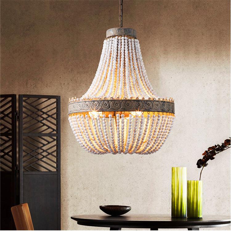 Wooden Bead Chandelier Personality Distressed Accessories Lamps Living Room Study Lighting - Pacisia