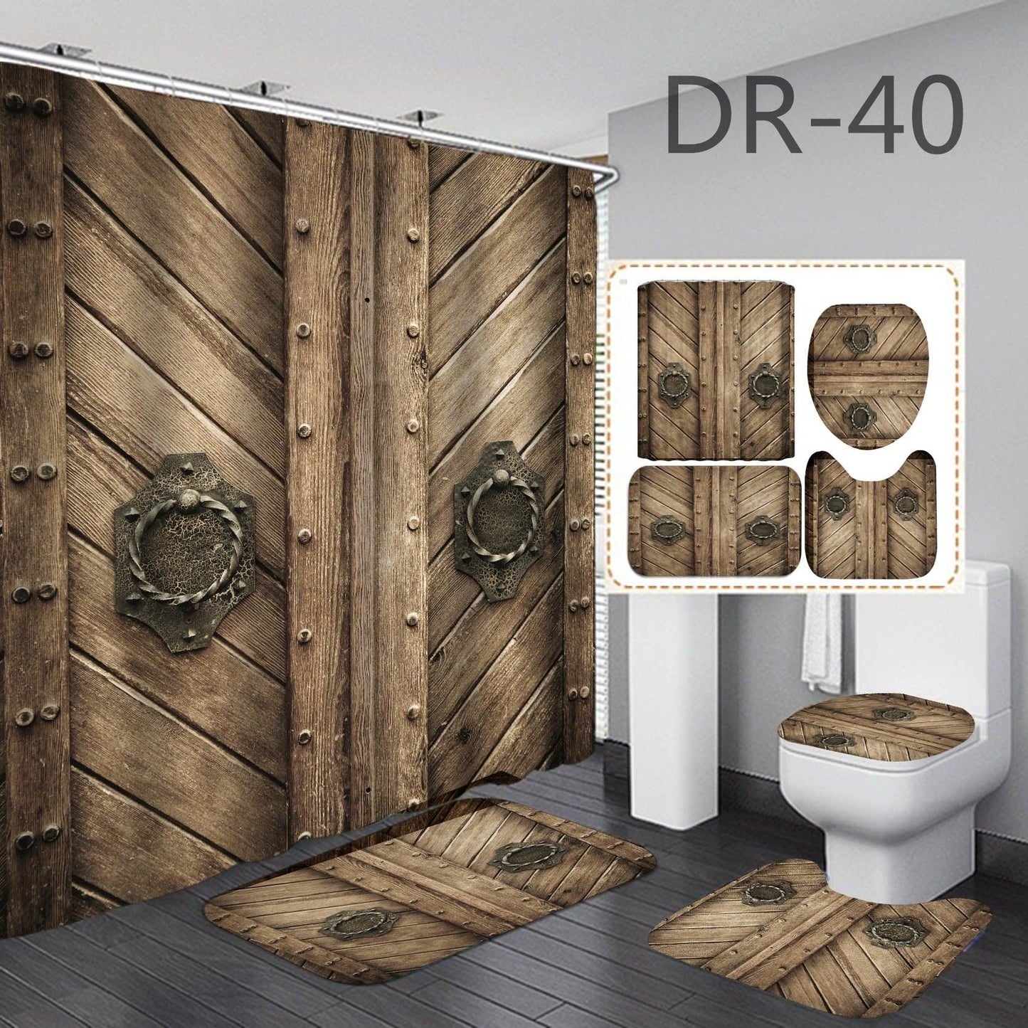 Wooden Door Series Digital Printing Waterproof Polyester Bathroom Shower Curtain - Pacisia