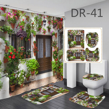 Wooden Door Series Digital Printing Waterproof Polyester Bathroom Shower Curtain - Pacisia