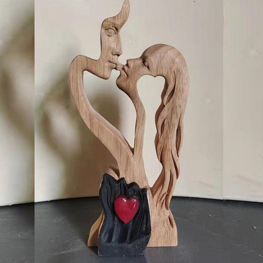 Wooden Lovers Kissing Statue Decoration Ornaments Crafts - Pacisia