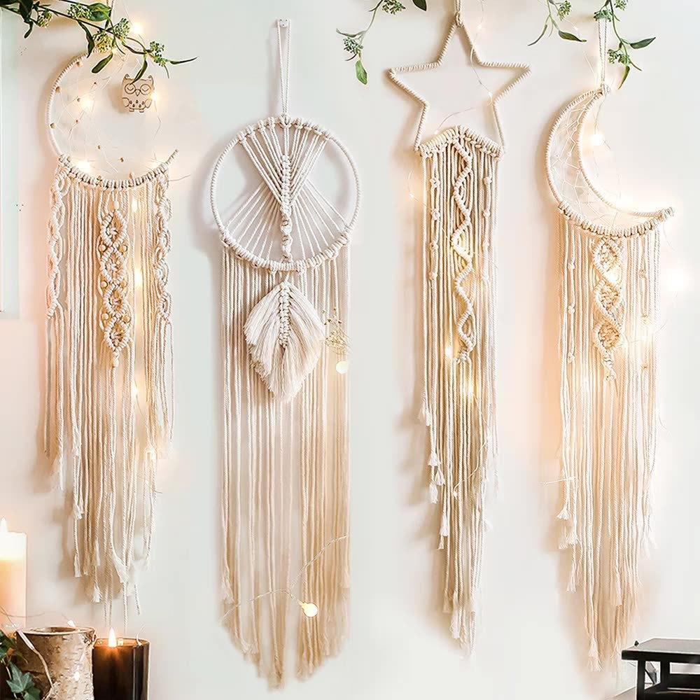 Woven Tapestry Star Moon Decoration Dreamcatcher Hanging Lamp Bedroom Wall Hanging - Pacisia