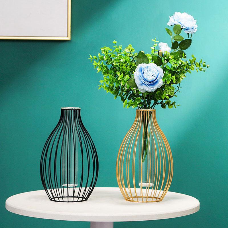 Wrought iron hollow glass test tube vase - Pacisia