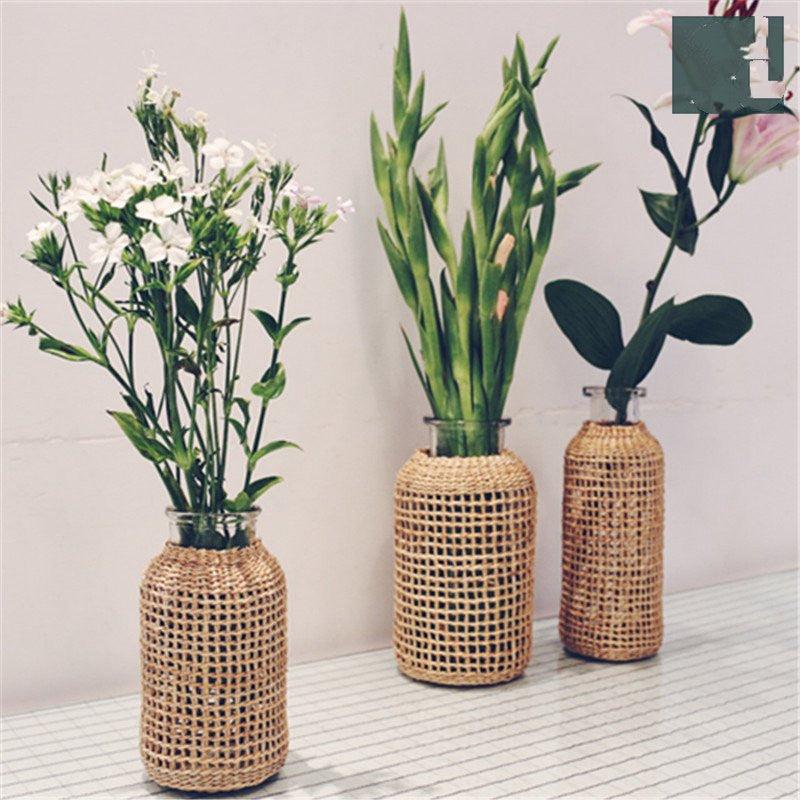 Xuxing Craft Straw Glass Dried Flower Vase - Pacisia