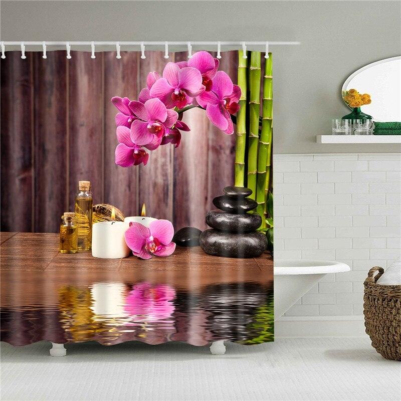 Zen Landscape Stone Bamboo Shower Curtain Waterproof Polyester - Pacisia