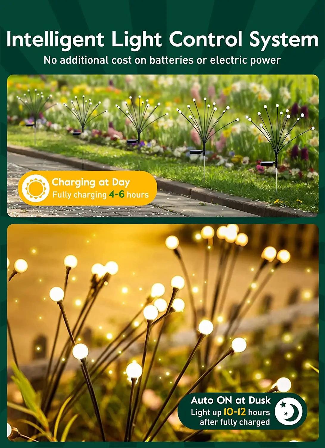 8 LED Solar Garden Lights Powered Firefly Lights Outdoor Waterproof Vibrant Garden Lights for Patio Pathway Decoration,Warm - Pacisia