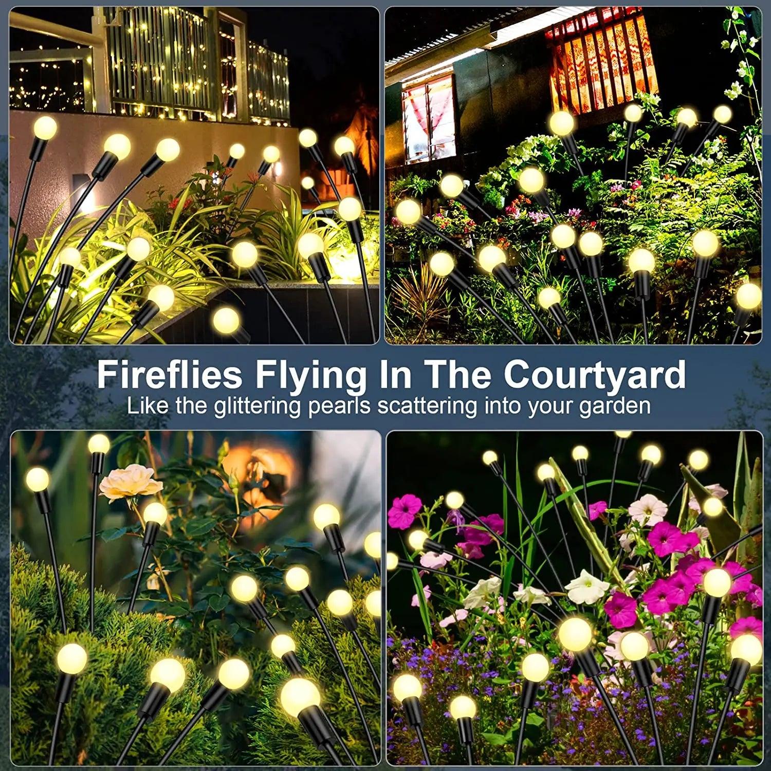 8 LED Solar Garden Lights Powered Firefly Lights Outdoor Waterproof Vibrant Garden Lights for Patio Pathway Decoration,Warm - Pacisia