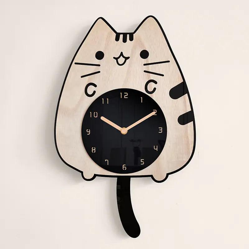 3D Wooden Cartoon Cats Wall Clock - Pacisia