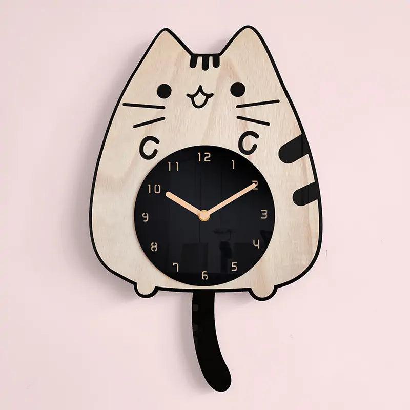 3D Wooden Cartoon Cats Wall Clock - Pacisia