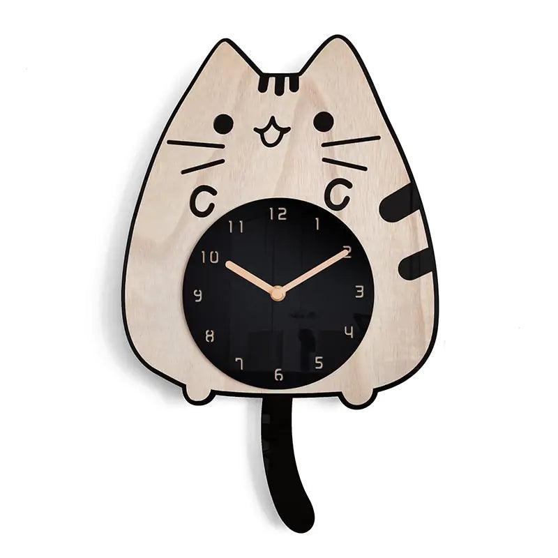3D Wooden Cartoon Cats Wall Clock - Pacisia