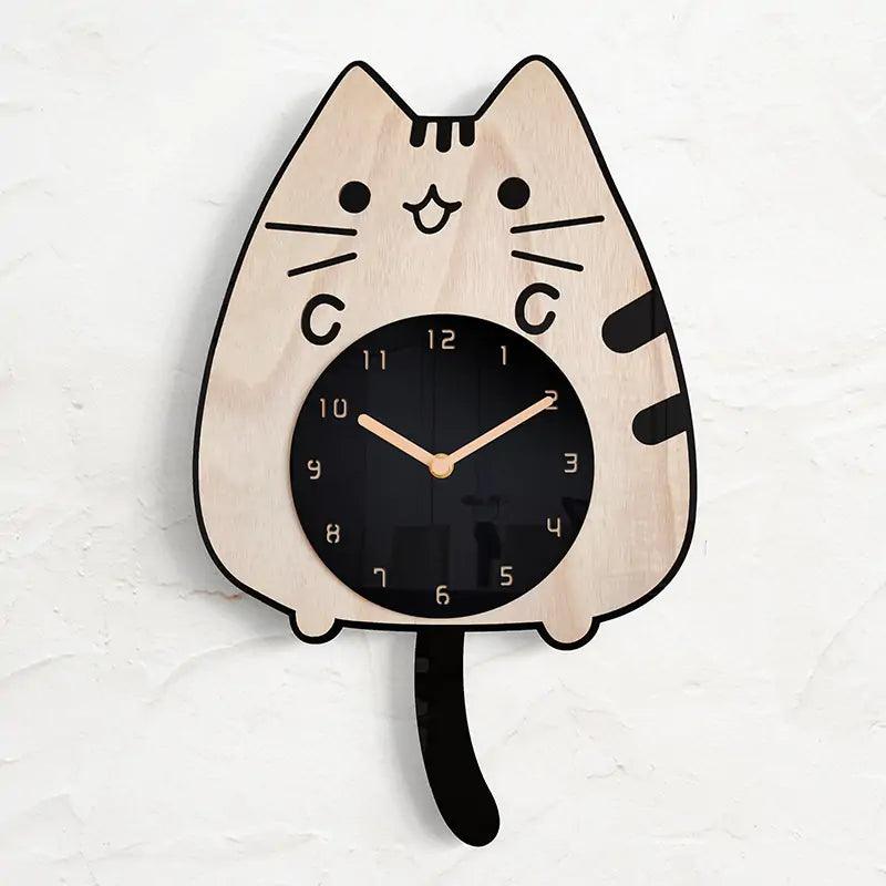 3D Wooden Cartoon Cats Wall Clock - Pacisia
