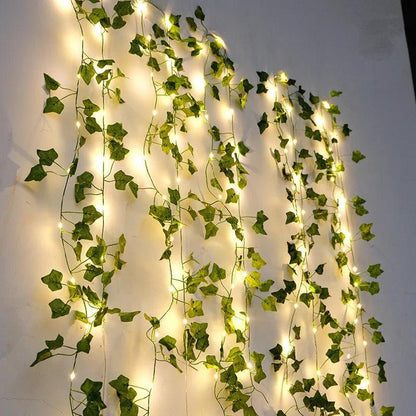 Flower Green Leaf String Lights Artificial Vine Fairy Lights Battery Powered Christmas Tree Garland Light for Weeding Home Decor - Pacisia