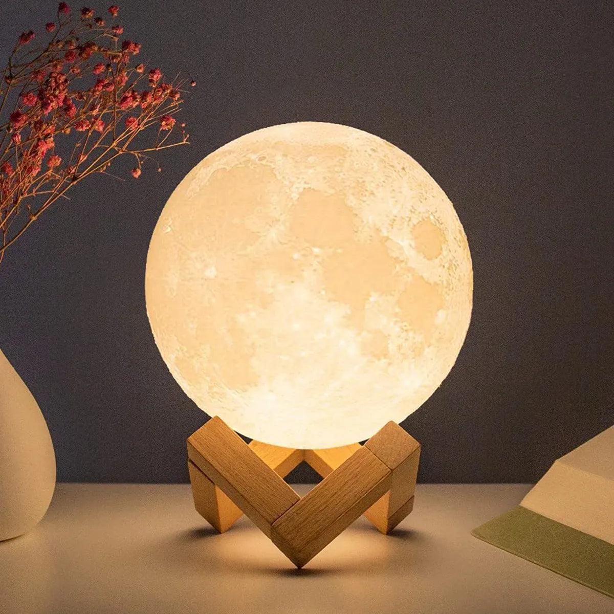 8cm Moon Lamp LED Night Light Battery Powered With Stand Starry Lamp Bedroom Decor Night Lights Kids Gift Moon Lamp - Pacisia