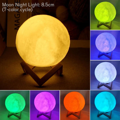 8cm Moon Lamp LED Night Light Battery Powered With Stand Starry Lamp Bedroom Decor Night Lights Kids Gift Moon Lamp - Pacisia