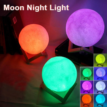 8cm Moon Lamp LED Night Light Battery Powered With Stand Starry Lamp Bedroom Decor Night Lights Kids Gift Moon Lamp - Pacisia