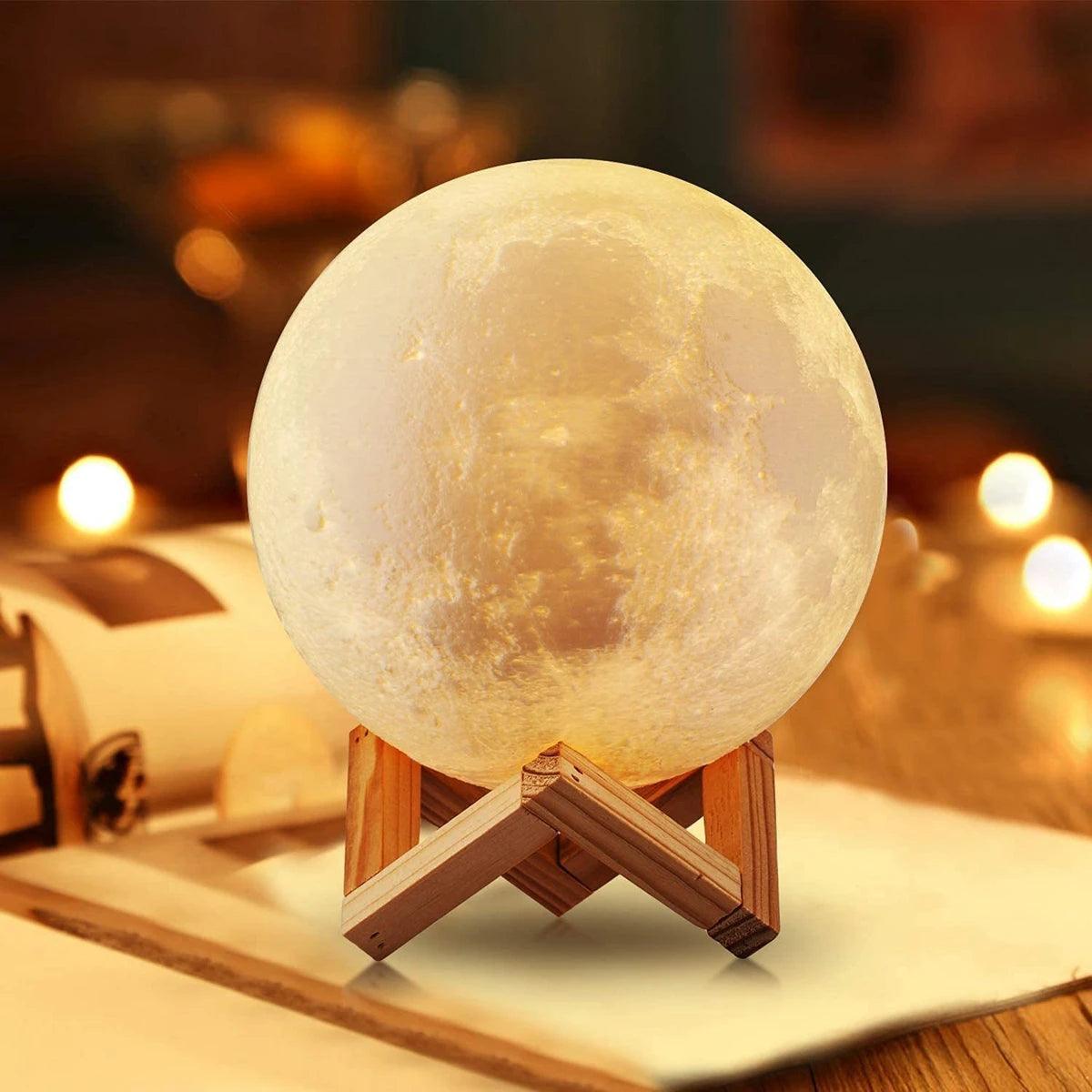 8cm Moon Lamp LED Night Light Battery Powered With Stand Starry Lamp Bedroom Decor Night Lights Kids Gift Moon Lamp - Pacisia