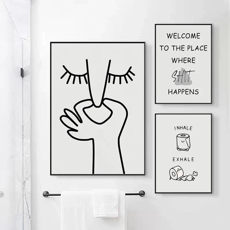 Funny Bad Smell Bathroom Poster Black White Prints Canvas Painting Wall Art Pictures WC Toilet Room Decor - Pacisia