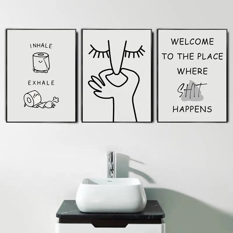 Funny Bad Smell Bathroom Poster Black White Prints Canvas Painting Wall Art Pictures WC Toilet Room Decor - Pacisia