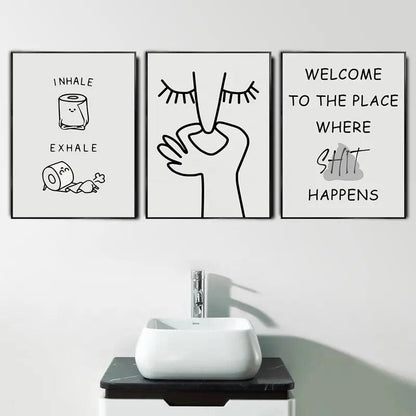 Funny Bad Smell Bathroom Poster Black White Prints Canvas Painting Wall Art Pictures WC Toilet Room Decor - Pacisia