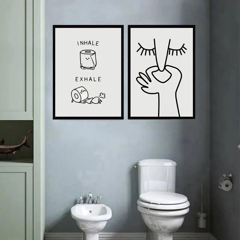 Funny Bad Smell Bathroom Poster Black White Prints Canvas Painting Wall Art Pictures WC Toilet Room Decor - Pacisia