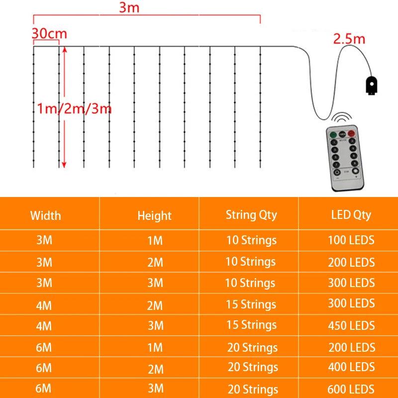 3x3/4x3/6x3m LED Curtain String Lights Christmas Garland Fairy Light Festoon Led Light Wedding Home Bedroom Decoration Lighting - Pacisia