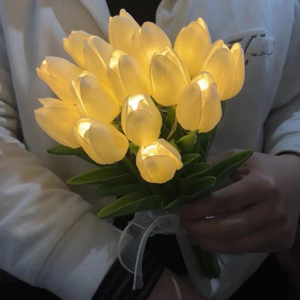 LED Tulip Night Lamp, Simulated Flower Bouquet Imitation Lamp, 5/10Tulips, Household Decoration Atmosphere La - Pacisia