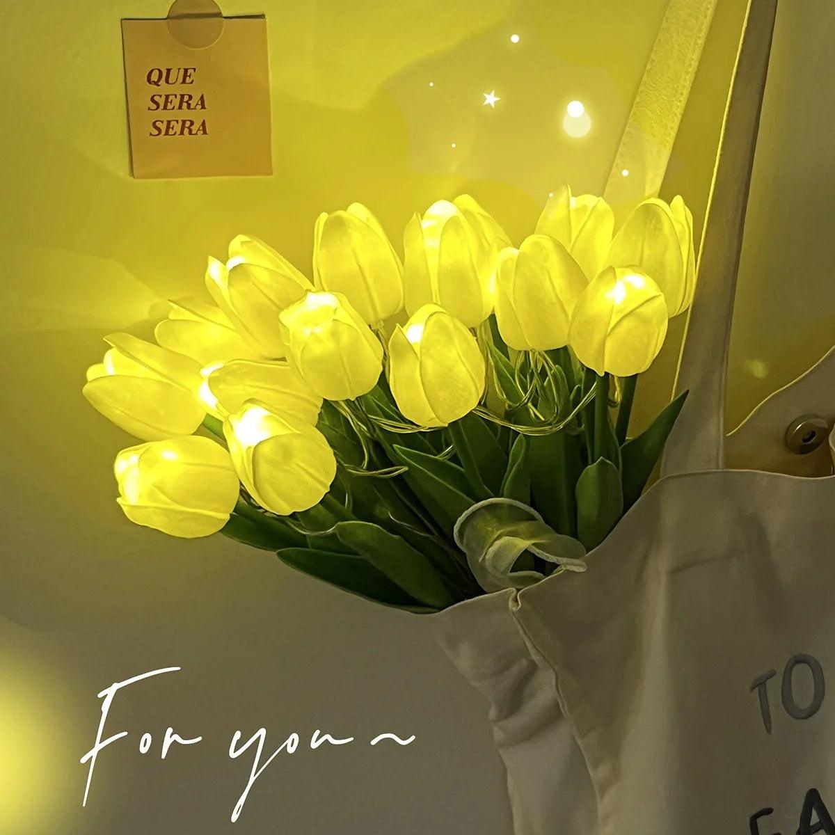 LED Tulip Night Lamp, Simulated Flower Bouquet Imitation Lamp, 5/10Tulips, Household Decoration Atmosphere La - Pacisia