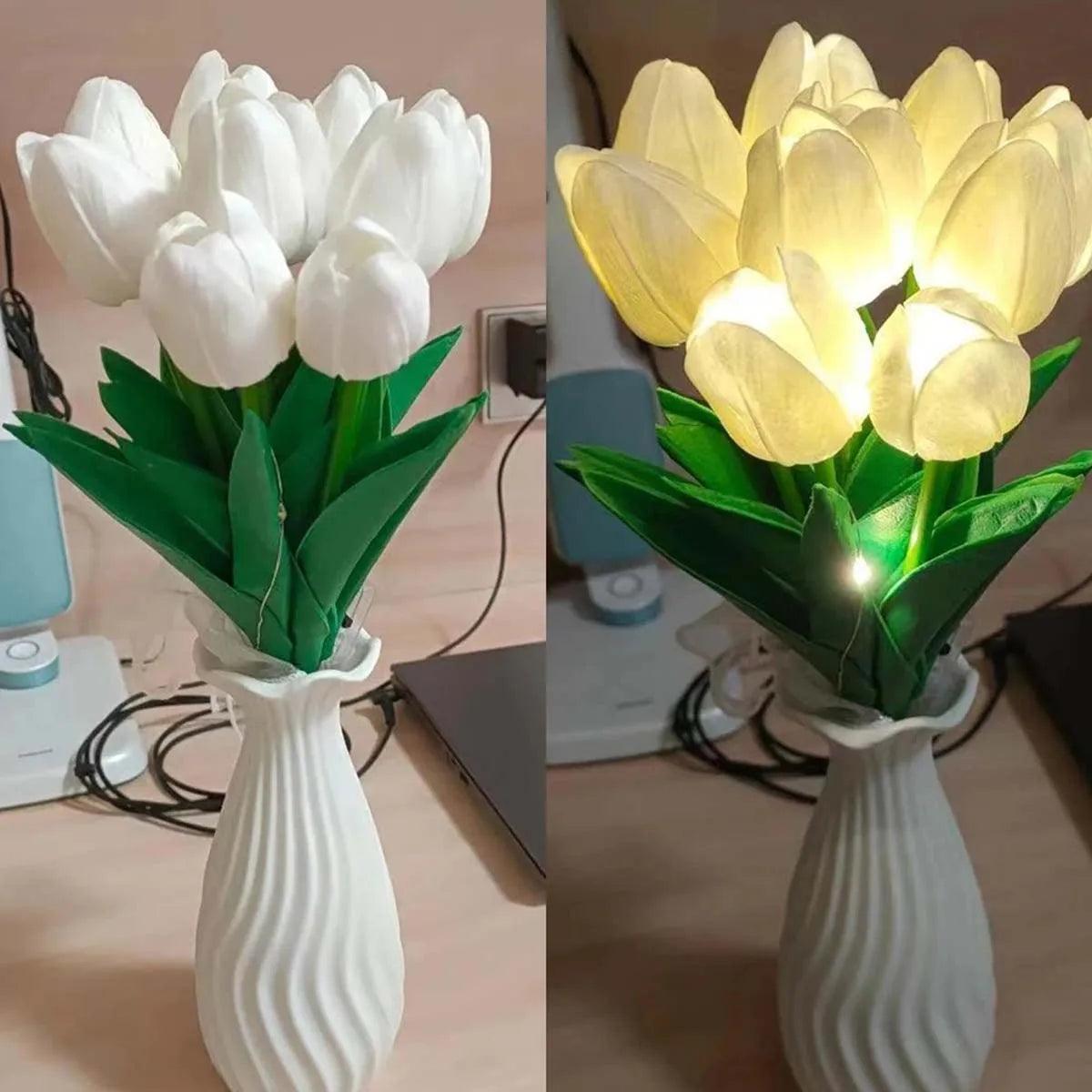 LED Tulip Night Lamp, Simulated Flower Bouquet Imitation Lamp, 5/10Tulips, Household Decoration Atmosphere La - Pacisia