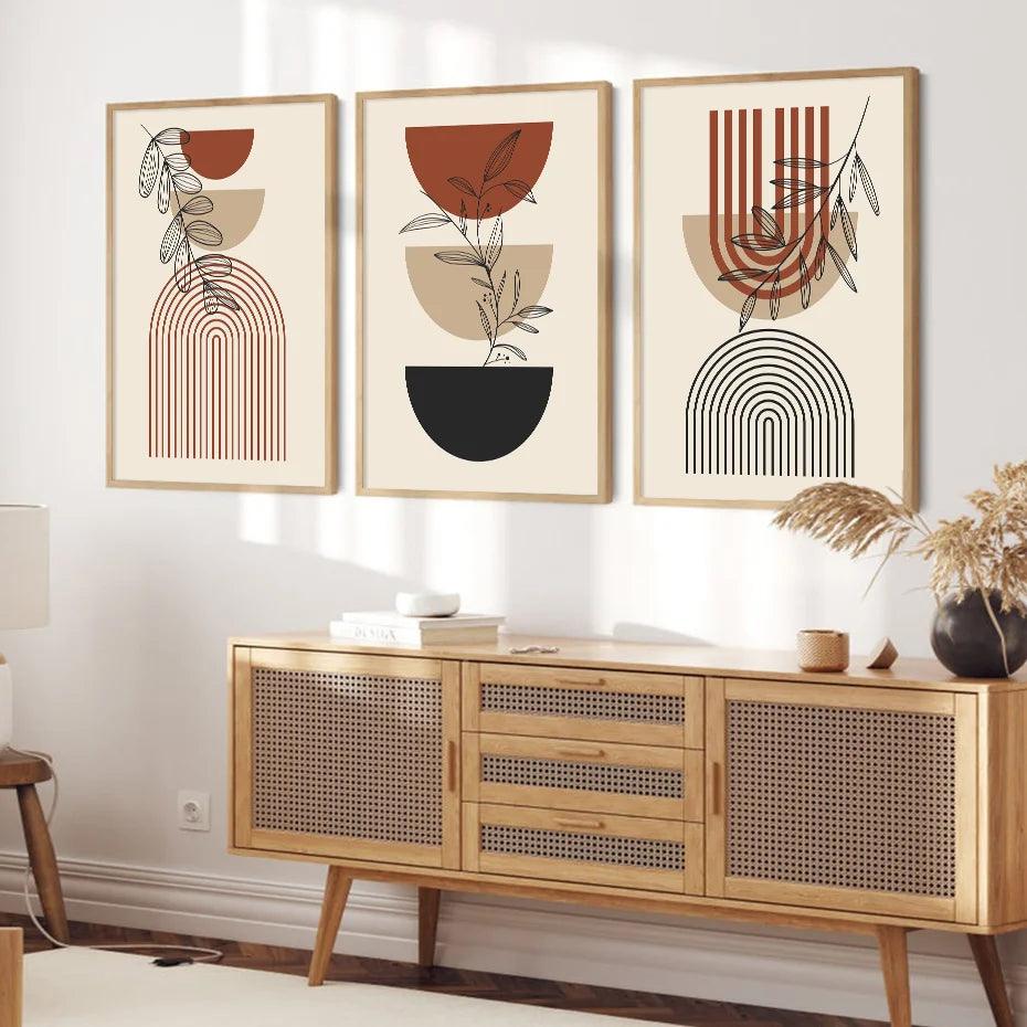 3pcs Modern Abstract Green Plants Leaf Sun Lines Wall Boho Art Canvas Painting Posters Prints Pictures Living Room Decor Gifts - Pacisia