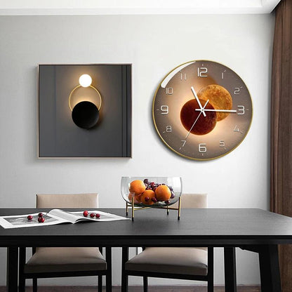 Modern Simple Punctuality Quartz Wall Clock Light Shadow Geometric Design Silent Movement Living Room Bedroom Decor Pendant - Pacisia