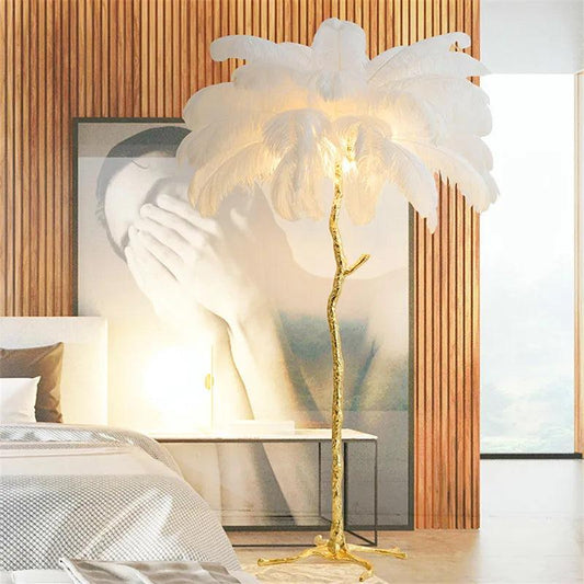Nordic LED Floor Lamp Living Room bedroom Indoor New Fashion Ostrich Feather Deco Luminaire Gold Resin Tripot Standing Lamps - Pacisia