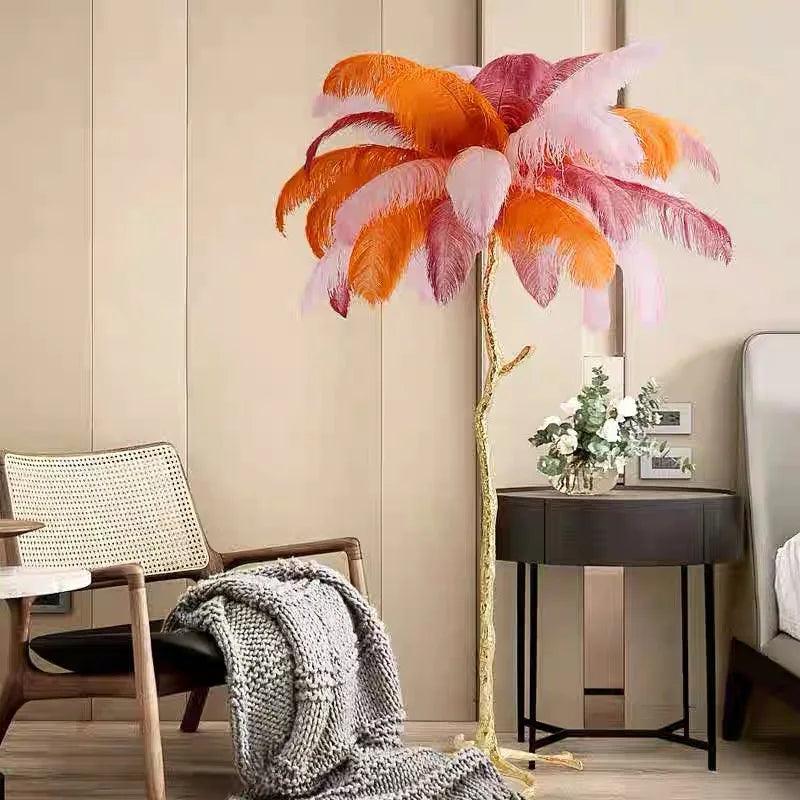 Nordic LED Floor Lamp Living Room bedroom Indoor New Fashion Ostrich Feather Deco Luminaire Gold Resin Tripot Standing Lamps - Pacisia