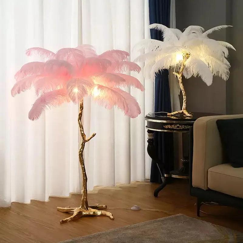 Nordic LED Floor Lamp Living Room bedroom Indoor New Fashion Ostrich Feather Deco Luminaire Gold Resin Tripot Standing Lamps - Pacisia