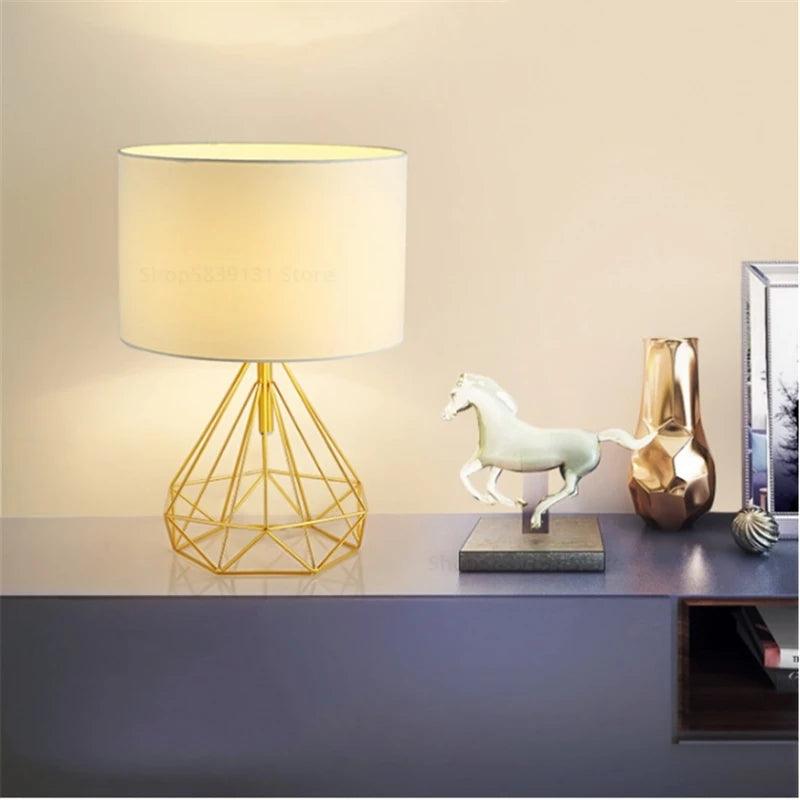 Nordic Retro Creative Geometric Table Lamps for Living Room Decor Drum Shade Bedroom Bedside Lamp Home Study Room Light Fixtures - Pacisia