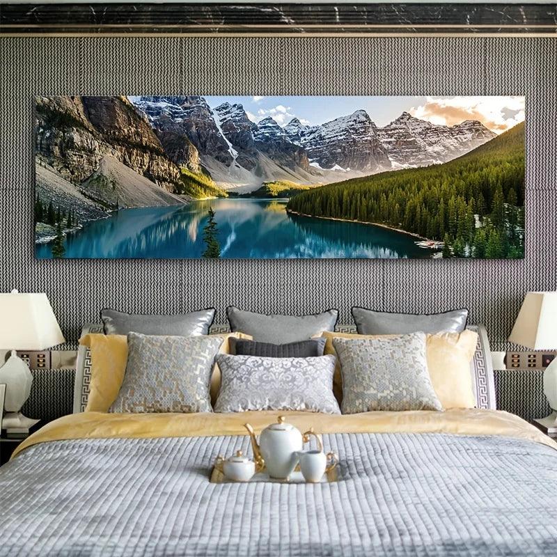 Landscape Canvas Painting, Lake Forest Mountain Scenery Painting Wall Art Decor Posters For Living Room Bedroom Prints Picture - Pacisia