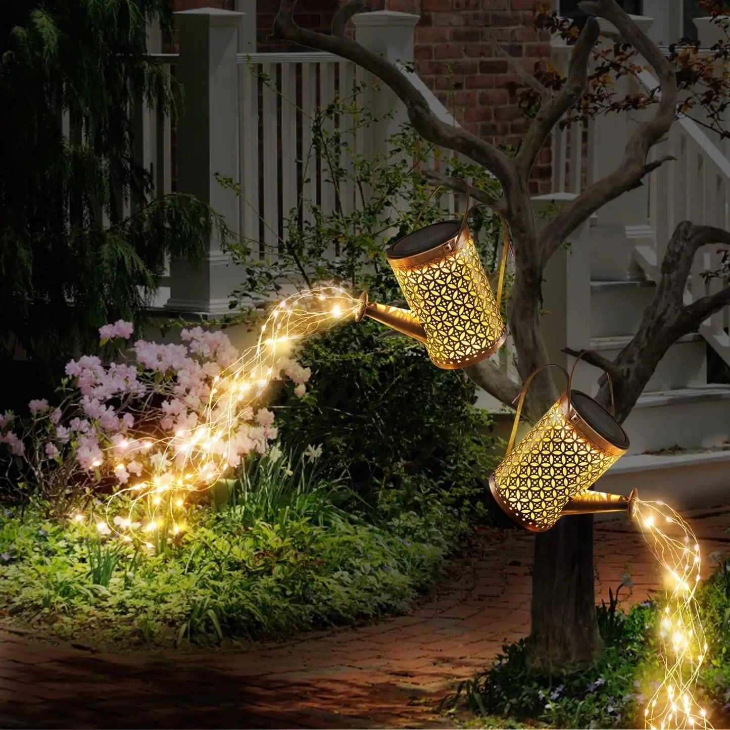 Solar Watering Can with Cascading Light Water Can Solar Lights Garden Decorative Solar Waterfall Lights Waterproof Hanging Light - Pacisia