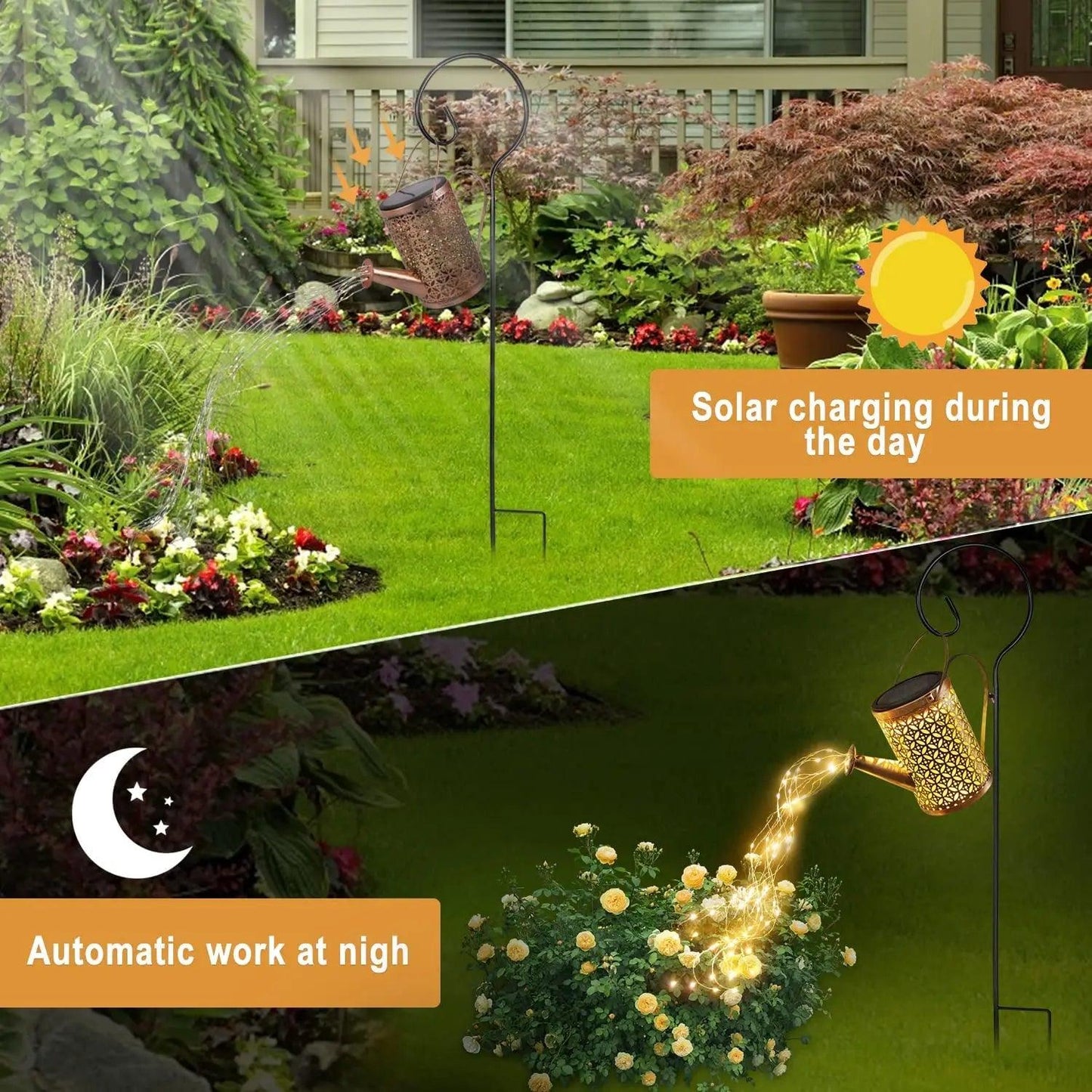 Solar Watering Can with Cascading Light Water Can Solar Lights Garden Decorative Solar Waterfall Lights Waterproof Hanging Light - Pacisia