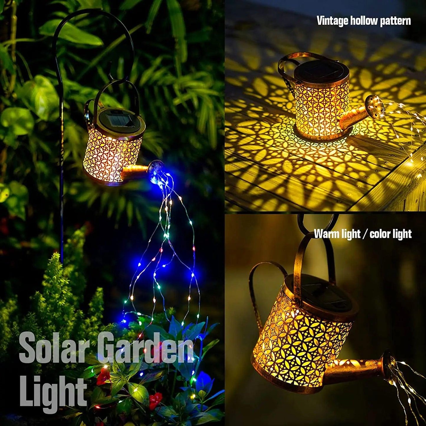 Solar Watering Can with Cascading Light Water Can Solar Lights Garden Decorative Solar Waterfall Lights Waterproof Hanging Light - Pacisia