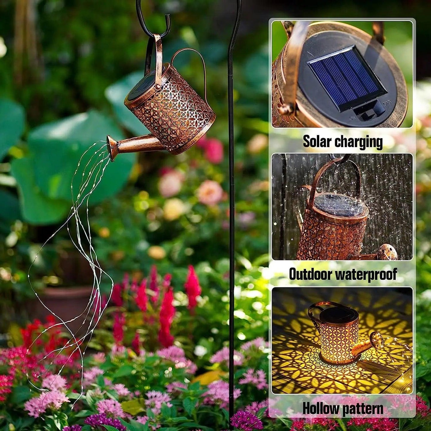Solar Watering Can with Cascading Light Water Can Solar Lights Garden Decorative Solar Waterfall Lights Waterproof Hanging Light - Pacisia