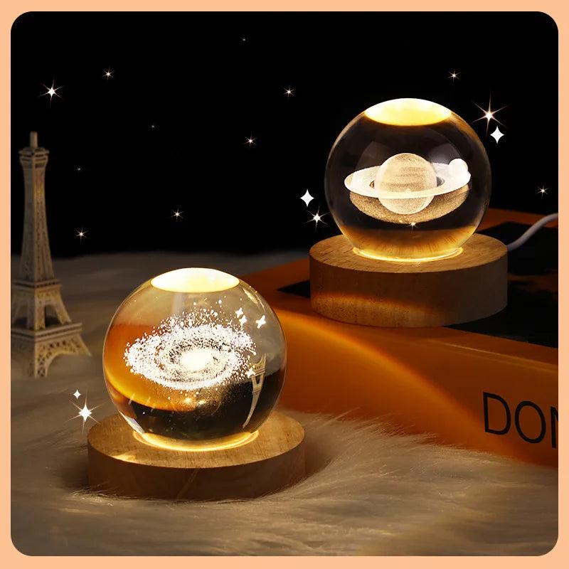 USB Night Light LED Crystal Ball Table Lamp 3D Moon Planet Galaxy Decor for Home Table Lamp Party Toys for Kids Adult Xmas Gifts - Pacisia