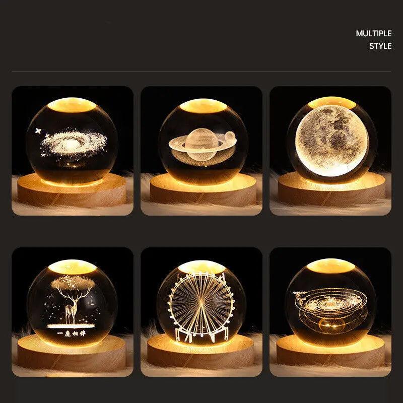 USB Night Light LED Crystal Ball Table Lamp 3D Moon Planet Galaxy Decor for Home Table Lamp Party Toys for Kids Adult Xmas Gifts - Pacisia