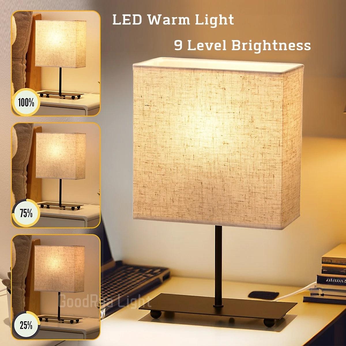 USB Dimmable Japanese Fabric Retro Desktop Table Lamp, Bedside Light  Bedroom Creative Decorative Lamp Reading Books Lighting - Pacisia