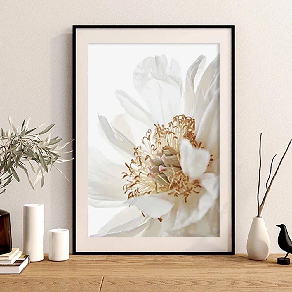 3PCS Frameless Nordic White Floral Golden Leaves Poster Wall Art Canvas Painting Prints Pictures Living Room Interior Home Decor - Pacisia